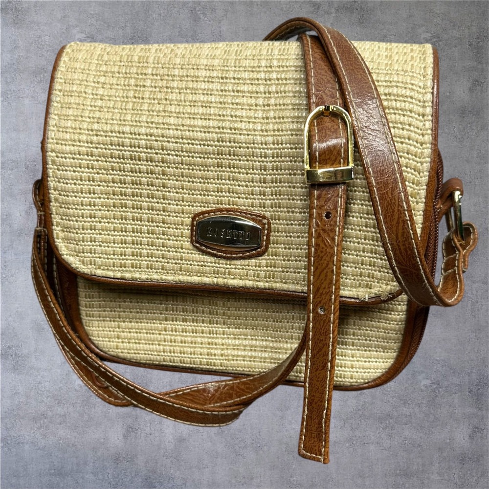 Rosetti Crossbody Bag Womens Small Tan Brown Excellent Woven Faux Leather Strap